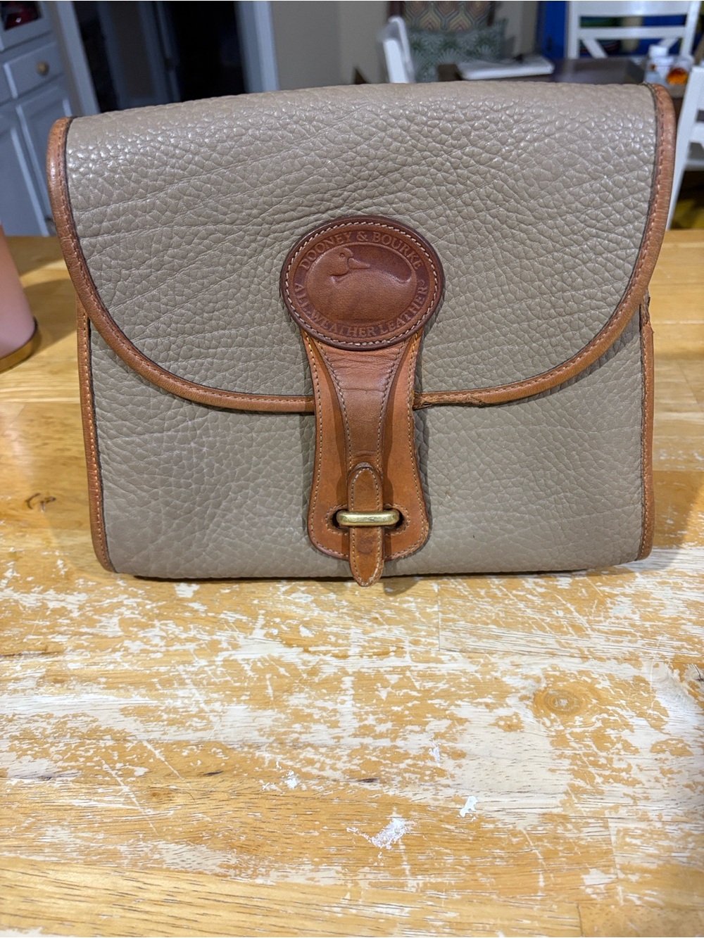 Dooney & Bourke Taupe Pebbled Leather Crossbody with Brown Trim